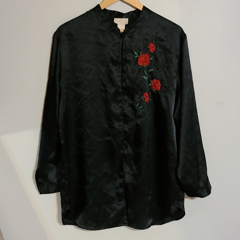 Vintage Inner Most Satin Rose Kimono Pajama Top